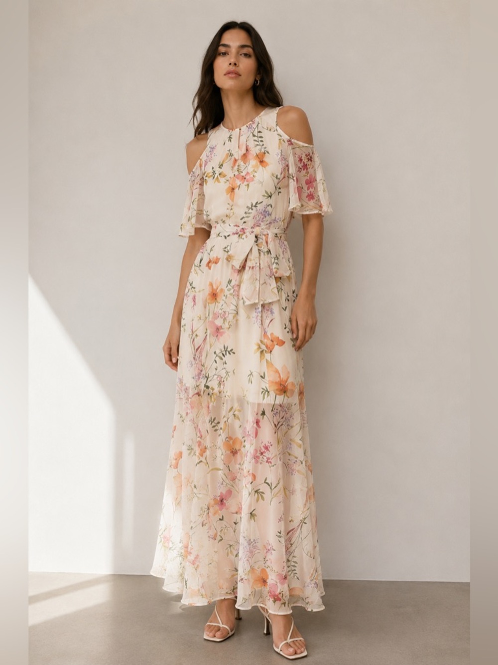 Calvin Klein cold shoulder floral sash belt dress